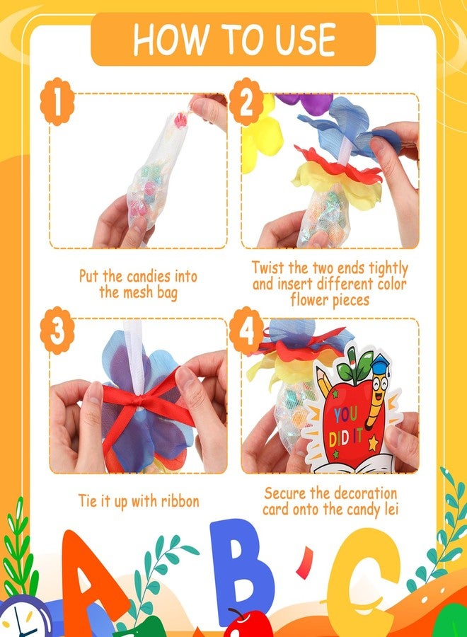 Feifeiya Preschool Graduation Candy Lei 2025 Making Kit Include 288Pcs Flower 6 Pcs Mesh Bag 3 Rolls of Ribbon 48Pcs Card 60Pcs Wooden Clamps Bulk for Kindergarten Party Supplies Gift Craft - Image 3